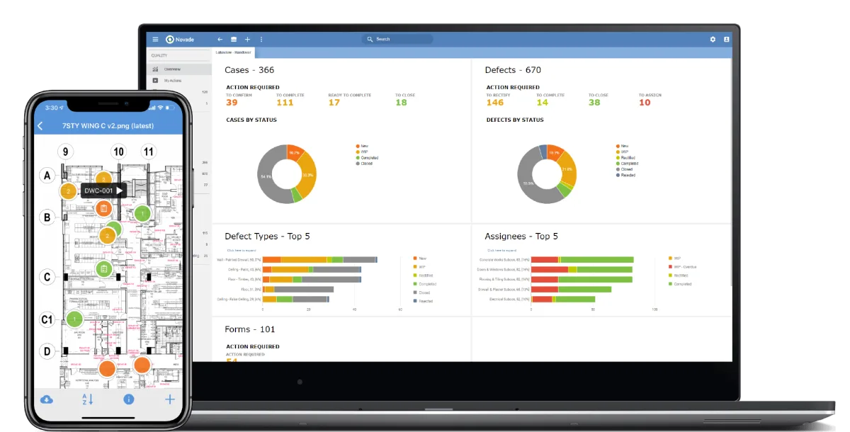construction quality management software desktop mobile screens