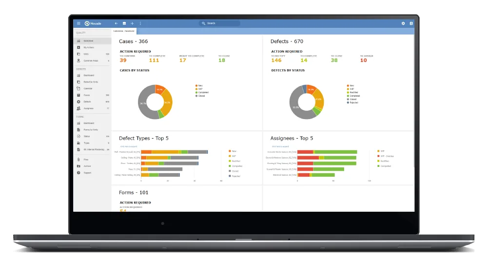 construction quality management software desktop dashboard