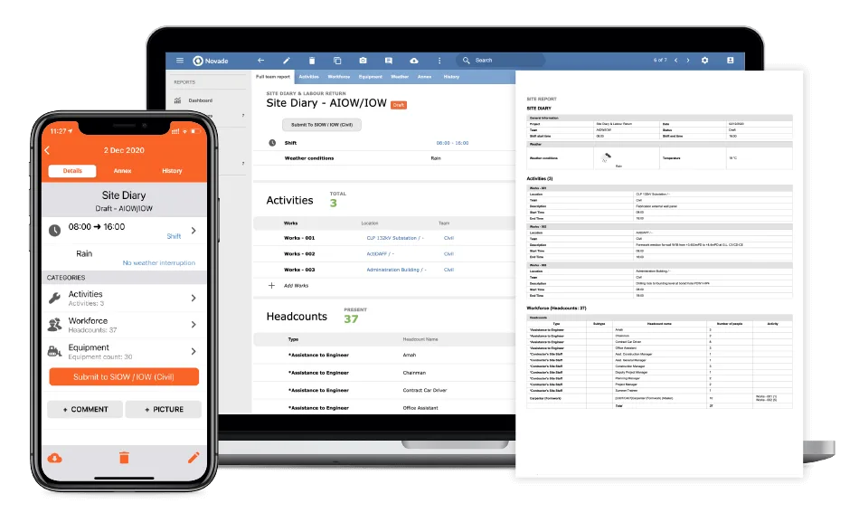 Novade DWSS Site Diary devices