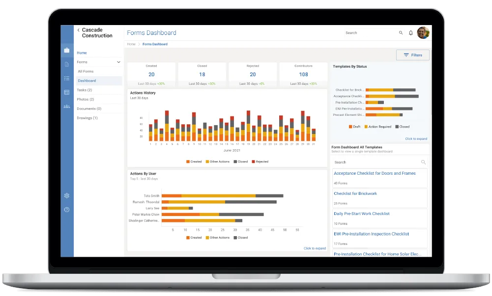 Novade Lite construction checklist app on desktop