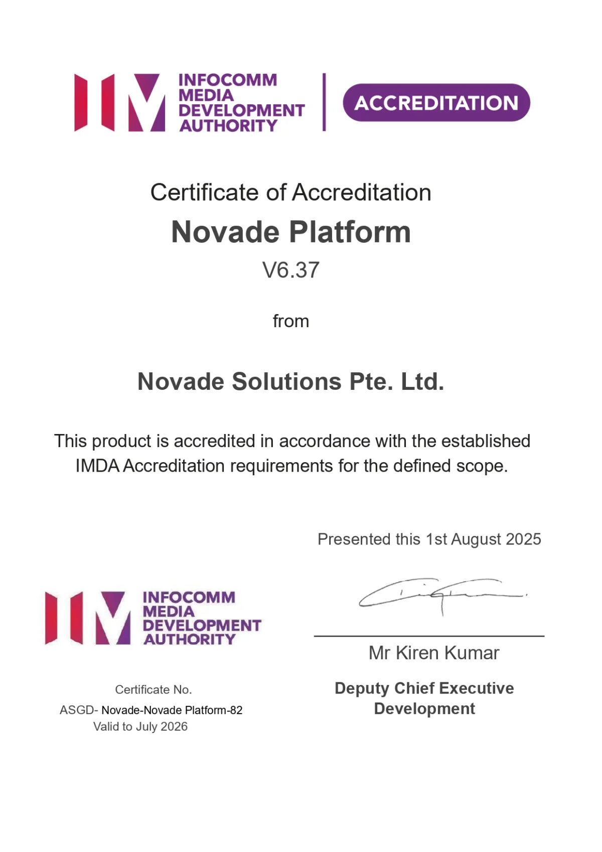 IMDA Novade Accreditation Certificate Aug 2025