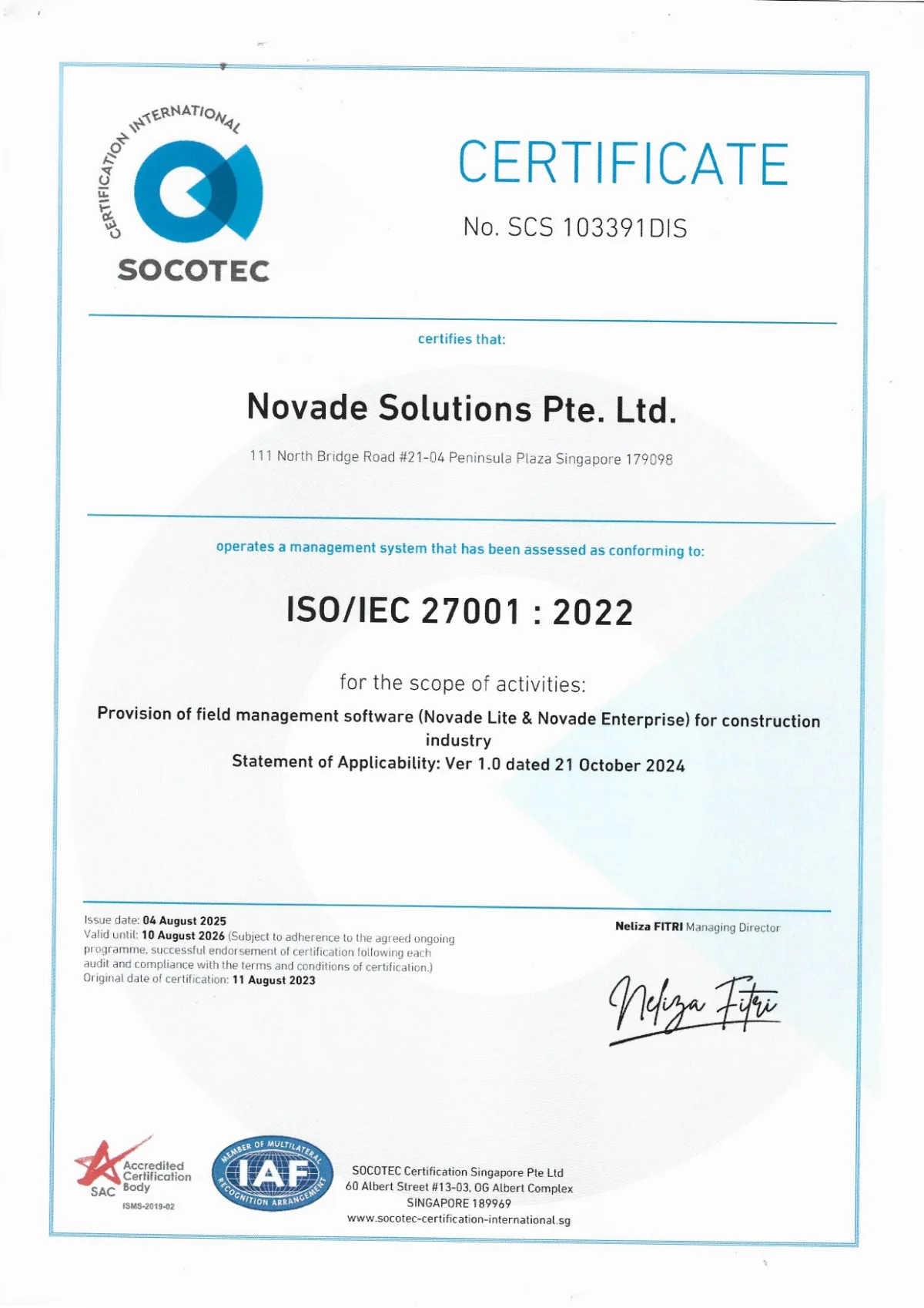 ISO27001 Certificate 2025